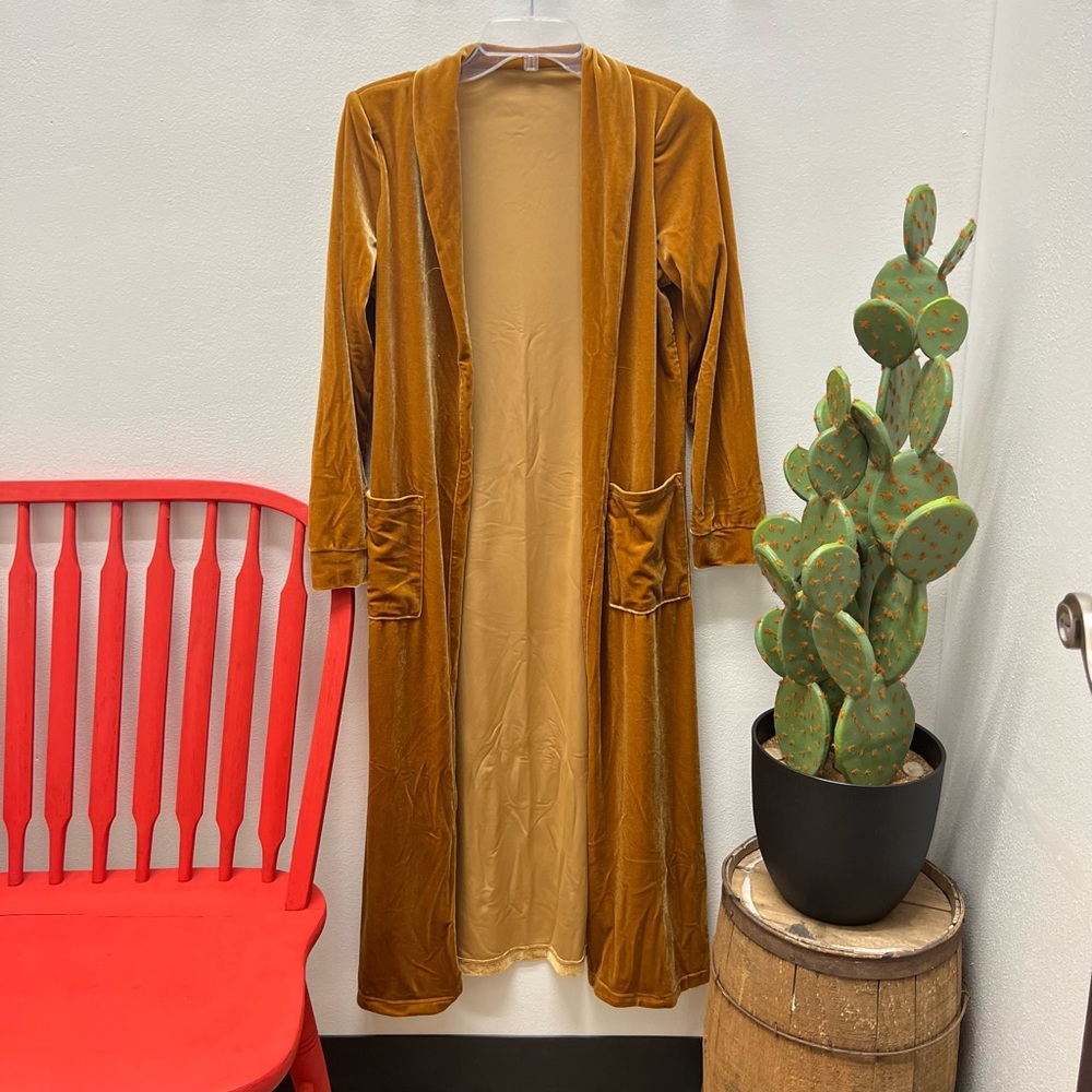 Mustard Velvet Long Sleeve Duster